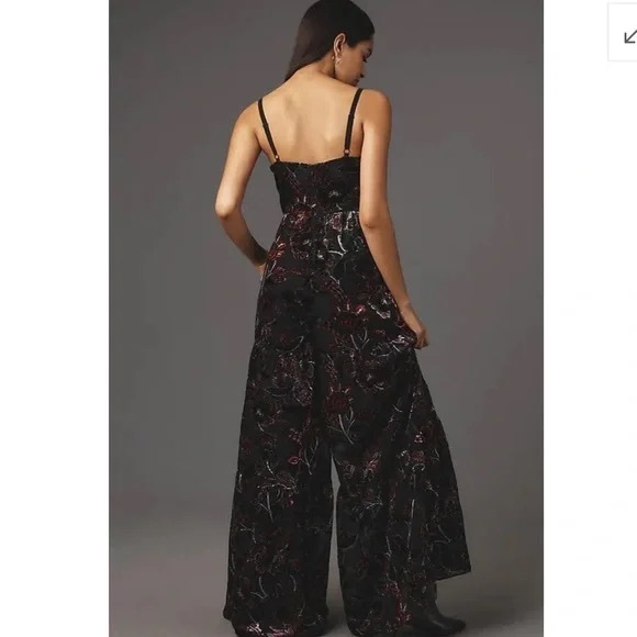 NWOT Anthropologie Black and Pink Floral Jumpsuit Hutch - Picture 2 of 5